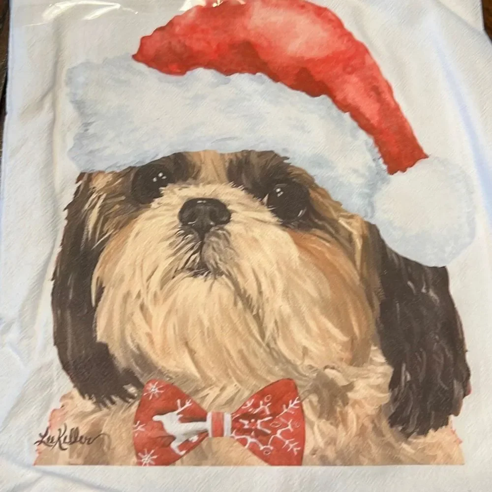 Hippie Hound Studios Christmas Dog Towel “Shihtzu ” Holiday Towel NWT